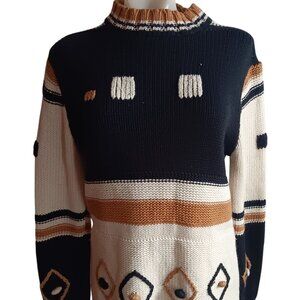 Vintage Women's Large Sweater 1970's Groovy Boho Ski Bunny Long Sleeve Knit